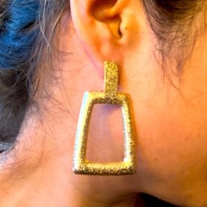 Large square gold drop down earrings